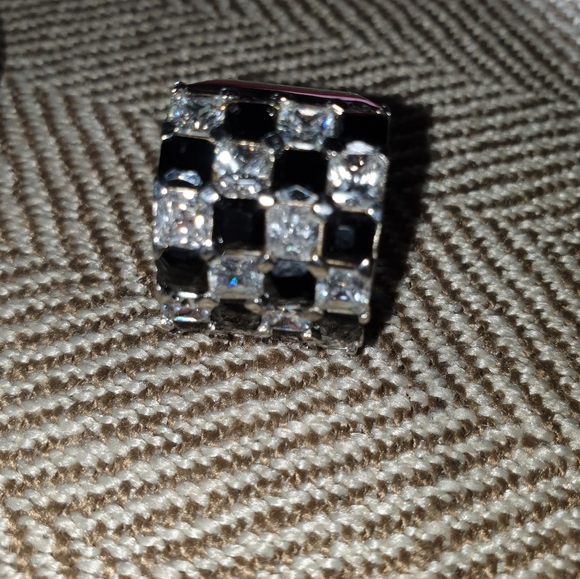 Statement Cocktail Ring. Checkerboard Black and Clear Stones. Apx. Size 5.5 - Picture 8 of 13